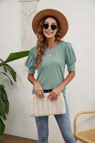 img 1 attached to Women'S Summer Puff Sleeve Tops: Stylish & Comfortable Crewneck Blouses