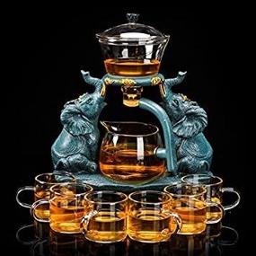 img 3 attached to Lazy Kungfu Glass Tea Set With Magnetic Water Diversion And Rotating Cover Bowl - Semi-Automatic Crystal Glass Teapot With 6 Tea Cups