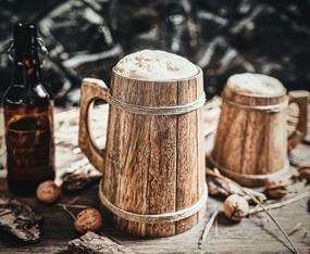 img 3 attached to Experience Authenticity With Handcrafted Norse Tradesman Wooden Beer Mug - Medieval Ale Tankard With Bonus Gift Sack - 16 Oz Capacity