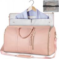 large pink pu leather waterproof garment bag for women - 2 in 1 hanging suitcase & duffle with shoe pouch, carry on travel bag gift idea logo
