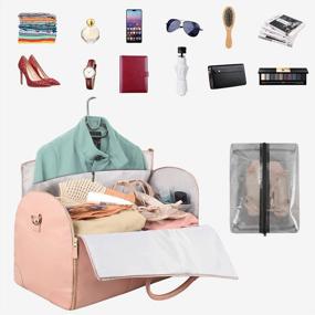 img 3 attached to Большая розовая водонепроницаемая сумка для одежды из искусственной кожи для женщин - подвесной чемодан 2 в 1 и спортивная сумка с чехлом для обуви, идея подарка для дорожной сумки