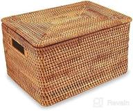 🧺 fiyammy rattan storage basket - handwoven wicker basket with lid (15.3 inches l × 11.4 inches w × 9.5 inches h) - enhanced for seo logo
