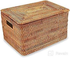 img 1 attached to 🧺 FIYAMMY Rattan Storage Basket - Handwoven Wicker Basket With Lid (15.3 Inches L × 11.4 Inches W × 9.5 Inches H) - Enhanced for SEO