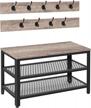 hoobro coat rack shoe bench: 3-in-1 entryway storage, wood & metal frame, greige/black bg17mt01 logo