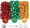 360-piece kit of red, gold, and green christmas sealing wax beads for wax seal stamp, including candles and melting spoon - perfect for decoration and personalization logo