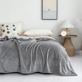 img 1 attached to WELTRXE Fleece Blankets Queen Size 320GSM Thick Lightweight Plush Fuzzy Cozy Soft Queen Flannel Blanket For Bed, Sofa, Couch, Travel, Camping, Jacquard Plaid Soft And Warm Blanket Dark Grey, 79"×90