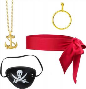 img 4 attached to Beelittle Captain Pirate Costume Accessories Set Red Headband Pirate Skull Eye Patch Gold Earrring Necklace