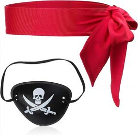 img 1 attached to Beelittle Captain Pirate Costume Accessories Set Red Headband Pirate Skull Eye Patch Gold Earrring Necklace