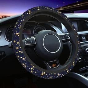 img 4 attached to Stars Galaxy Steering Wheel Cover Car Accessories Cute Blue Steering Wheel Covers Interior Decor Anti-Slip Universal 15 Inch For Women Girls