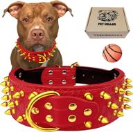 🐶 teemerryca wide leather spiked studded red dog collars with gold studs – ideal for small, medium, and large dogs – girls, boys, pitbull, bulldog, doberman, german shepard – ensuring ultimate neck protection – size m (18.9"-22") logo