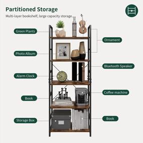 img 1 attached to Organize In Style With BENOSS 5-Tier Vintage Bookshelf: Perfect Industrial Storage For Home Office And Living Rooms