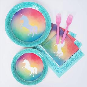 img 1 attached to DECORLIFE Unicorn Plates And Napkins Serve 24, Unicorn Party Supplies For Girls Birthday, Baby Shower, Cute Rainbow Shining Design, Forks, Total 96PCS