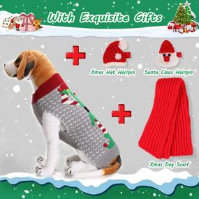 img 2 attached to Ugly Christmas Sweater Set For Dogs - Includes Scarf And Hairpin - Winter Knitwear For Small To Medium Pets - Holiday Elf Or Clown Design For Parties And Festivities