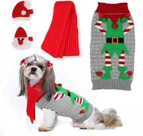 img 4 attached to Ugly Christmas Sweater Set For Dogs - Includes Scarf And Hairpin - Winter Knitwear For Small To Medium Pets - Holiday Elf Or Clown Design For Parties And Festivities