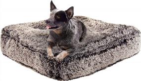 img 3 attached to Extra Plush Faux Fur Dog Bean Bag Bed - Bessie And Barnie Rectangle Dog Bed For Large Dogs With Waterproof Lining & Washable Cover