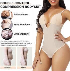 img 2 attached to FeelinGirl Colombianas Waist Trainer Thong Bodysuit With Tummy Control And U-Plunge For Women'S Body Shaper Corset Fajas
