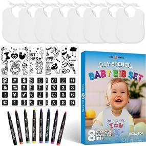 img 4 attached to 👶 Set of 8 Baby Feeder Bibs - 2 Ply Knit Terry Solid White - Includes 8 Bibs, 8 Fabric Markers, 8 Stencils - Perfect Baby Gifts, Registry, Gender Reveal, Party & Shower Games