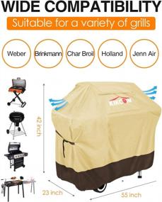 img 3 attached to Heavy Duty Waterproof BBQ Grill Cover - 55 Inch Gas Char-Broil Barbecue Protection, Universal Weatherproof Thick 600D Outdoor Burners Cover With Zipper, Pocket, And Storage Bag In Khaki And Brown