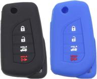 🔑 btopars 2pcs 4 button flip folding key fob silicone rubber case cover protector holder jacket for toyota camry 2018 2019 2020 / corolla 2020 - black blue логотип