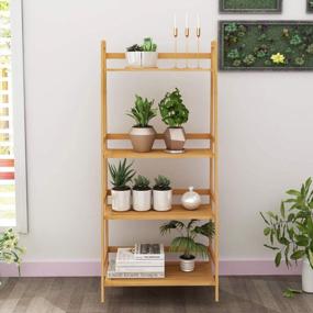 img 1 attached to Multifunctional Bamboo 4-Tier Ladder Shelf: Bookcase, Plant Display, And Storage Organizer With Storage Rack And Bookshelf Storage Rack By Sogesfurniture