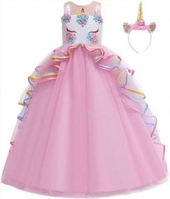 img 4 attached to 🦄 Sparkle and Charm: HIHCBF Girls Unicorn Costume Maxi Gown and Headband for Pageants, Parties, Weddings, Birthdays, Halloween, and Carnivals