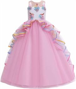 img 3 attached to 🦄 Sparkle and Charm: HIHCBF Girls Unicorn Costume Maxi Gown and Headband for Pageants, Parties, Weddings, Birthdays, Halloween, and Carnivals