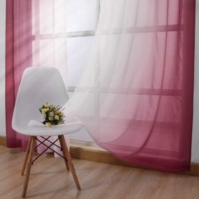 img 2 attached to DWCN Burgundy Ombre Sheer Curtains - Semi Voile Gradient Grommet Top Window Curtain Panels For Bedroom And Living Room, Set Of 2, 52 X 84 Inches Long, Faux Linen Material