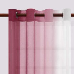 img 3 attached to DWCN Burgundy Ombre Sheer Curtains - Semi Voile Gradient Grommet Top Window Curtain Panels For Bedroom And Living Room, Set Of 2, 52 X 84 Inches Long, Faux Linen Material