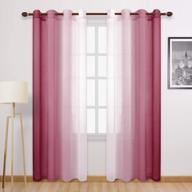 dwcn burgundy ombre sheer curtains - semi voile gradient grommet верхние оконные шторы для спальни и гостиной, набор из 2, 52 x 84 дюймов в длину, материал из искусственного льна логотип