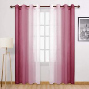 img 4 attached to DWCN Burgundy Ombre Sheer Curtains - Semi Voile Gradient Grommet Top Window Curtain Panels For Bedroom And Living Room, Set Of 2, 52 X 84 Inches Long, Faux Linen Material