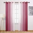 dwcn burgundy ombre sheer curtains - semi voile gradient grommet top window curtain panels for bedroom and living room, set of 2, 52 x 84 inches long, faux linen material logo