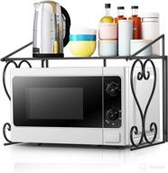 doublewin kitchen microwave oven rack shelf: stylish black metal stand for countertop, over-the-microwave or toaster oven logo