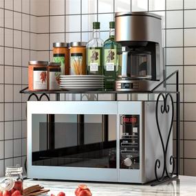 img 3 attached to DoubleWin Kitchen Microwave Oven Rack Shelf: Stylish Black Metal Stand for Countertop, Over-the-Microwave or Toaster Oven