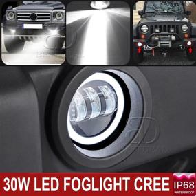 img 1 attached to 4 Inch 42W Led Fog Lights (2PCS) with White Halo Ring, Angel Eyes DRL for Jeep Wrangler JK, Dodge Chrysler Cherokee (4D Jeep Fog Light)