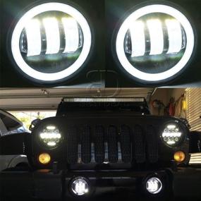 img 2 attached to 4 Inch 42W Led Fog Lights (2PCS) with White Halo Ring, Angel Eyes DRL for Jeep Wrangler JK, Dodge Chrysler Cherokee (4D Jeep Fog Light)