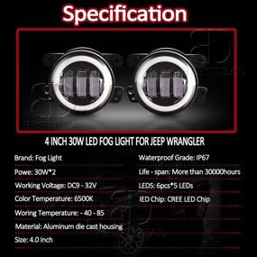 img 3 attached to 4 Inch 42W Led Fog Lights (2PCS) with White Halo Ring, Angel Eyes DRL for Jeep Wrangler JK, Dodge Chrysler Cherokee (4D Jeep Fog Light)