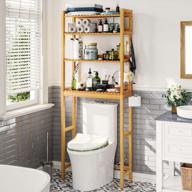 4-tier bamboo over toilet storage shelf w/paper holder & hooks - bathroom space saver organizer rack logo