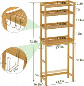img 3 attached to 4-Tier Bamboo Over Toilet Storage Shelf W/Paper Holder & Hooks - Bathroom Space Saver Organizer Rack