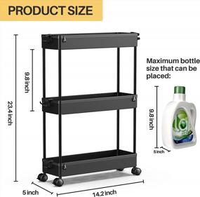 img 2 attached to SPACEKEEPER Slim Rolling Storage Cart, Laundry Room Organization, 3 Tier Mobile Shelving Unit Bathroom Organizer Storage Rolling Utility Cart For Kitchen Bathroom Laundry Narrow Places(Black)