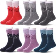 6 упаковок толстых шерстяных зимних носков dosoni для детей: теплые, милые мультяшные рисунки животных — маленькая кошка, 1–3 года логотип