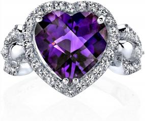 img 2 attached to Stunning Peora Amethyst Heart Halo Ring With Genuine Gemstone And White Topaz In 14K White Gold - Sizes 5 To 9
