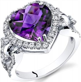 img 4 attached to Stunning Peora Amethyst Heart Halo Ring With Genuine Gemstone And White Topaz In 14K White Gold - Sizes 5 To 9