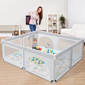 img 4 attached to 👶 Extra Large Baby Playpen with Mat - RONBEI 79x71in Baby Playpen for Babies and Toddlers, Indoor Kids Play Mat, Playyards, and Baby Fence