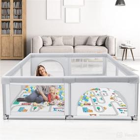 img 3 attached to 👶 Extra Large Baby Playpen with Mat - RONBEI 79x71in Baby Playpen for Babies and Toddlers, Indoor Kids Play Mat, Playyards, and Baby Fence