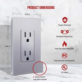 img 3 attached to ENERLITES Elite Series Decorator Receptacle with Screwless Design - Child Safe, Tamper-Resistant Outlet - UL Listed, Residential Grade 15A 125V - Self-Grounding - Silver with Wall Plate