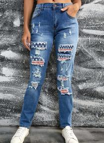 img 1 attached to EVALESS Women'S Ripped Plaid Patch Boyfriend Jeans: Fashionable And Comfortable Distressed Denim Pants