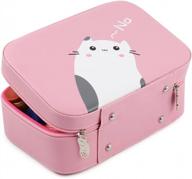 mliizykki women professional makeup train case cat pattern mirror cosmetic storage organizer travel bag - pink (new) logo