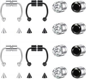 img 4 attached to Anicina CZ Diamond Fake Nose Ring And Septum Piercing Set For Men And Women - Faux Nose Hoop, Stud And Earrings For Effortless Style