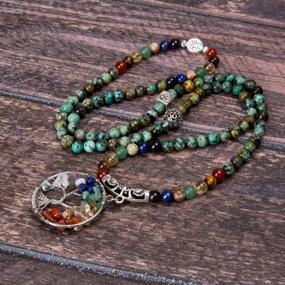 img 3 attached to Браслет Мала с 7 чакрами и драгоценным камнем для йоги, медитации и молитвы - ожерелье Bivei Real Healing Beads
