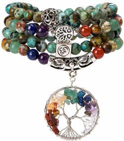img 4 attached to 7 Chakra Tree Of Life Gemstone Mala Bracelet For Yoga, Meditation, Prayer - Bivei Real Healing Beads Necklace
